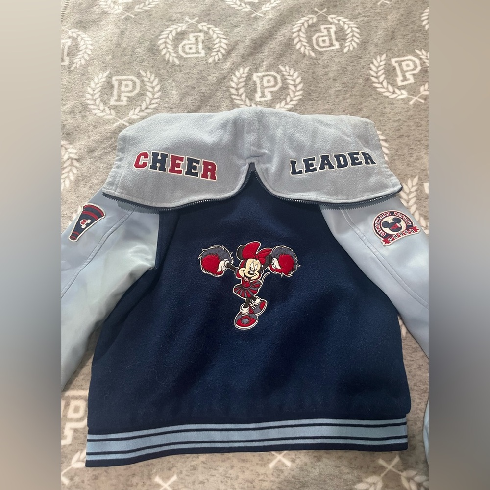 Disney Parks Minnie Mouse Cheerleader Varsity Jacket Navy Blue Wool Blend XL
